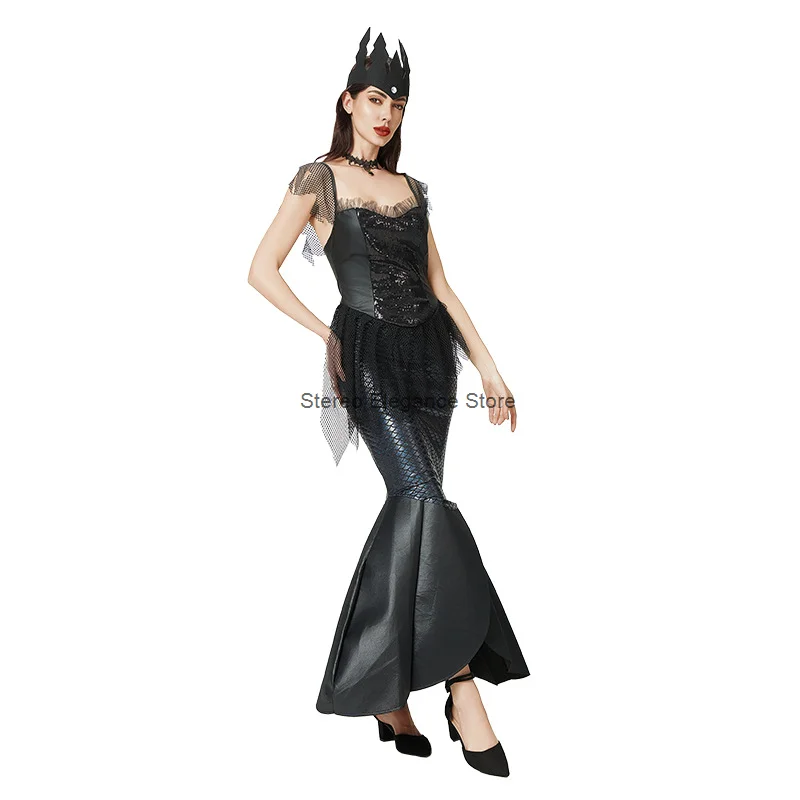 Halloween Cosplay Costume Sequins Mermaid Princess Costumes Performance Stage Costume Dark Elf Sexy Long Dress