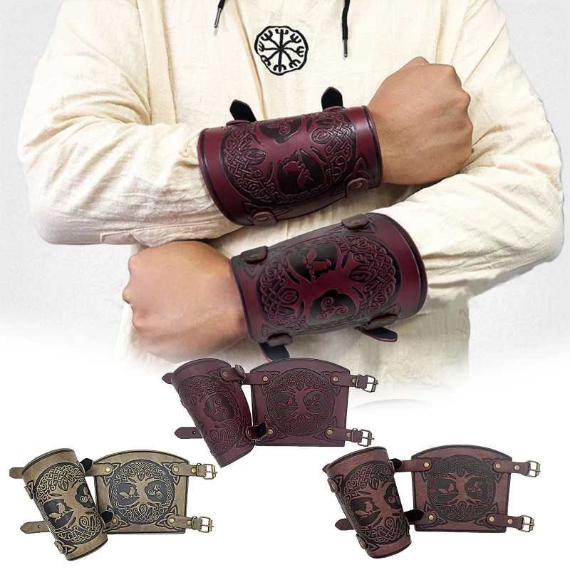 Middle Ages Arm Guards Wrist Cuff Bracers Adjustable Leather Wristband Medieval Bracers Wrist Guard for Historical Drama