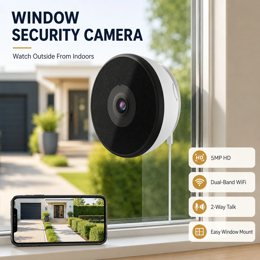

Mini 5MP Smart WIFI Camera Indoor Security Monitor For Window Glass Door Two-Way Audio Night Vision 2.4G/5G For Baby Monitoring