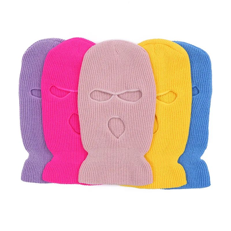 1/2/3 Hole Winter Balaclava Hat Knitted Full Face Cover Neck Warm Knit Beanie for Outdoor Sports Unisex Ski Mask Bonnet