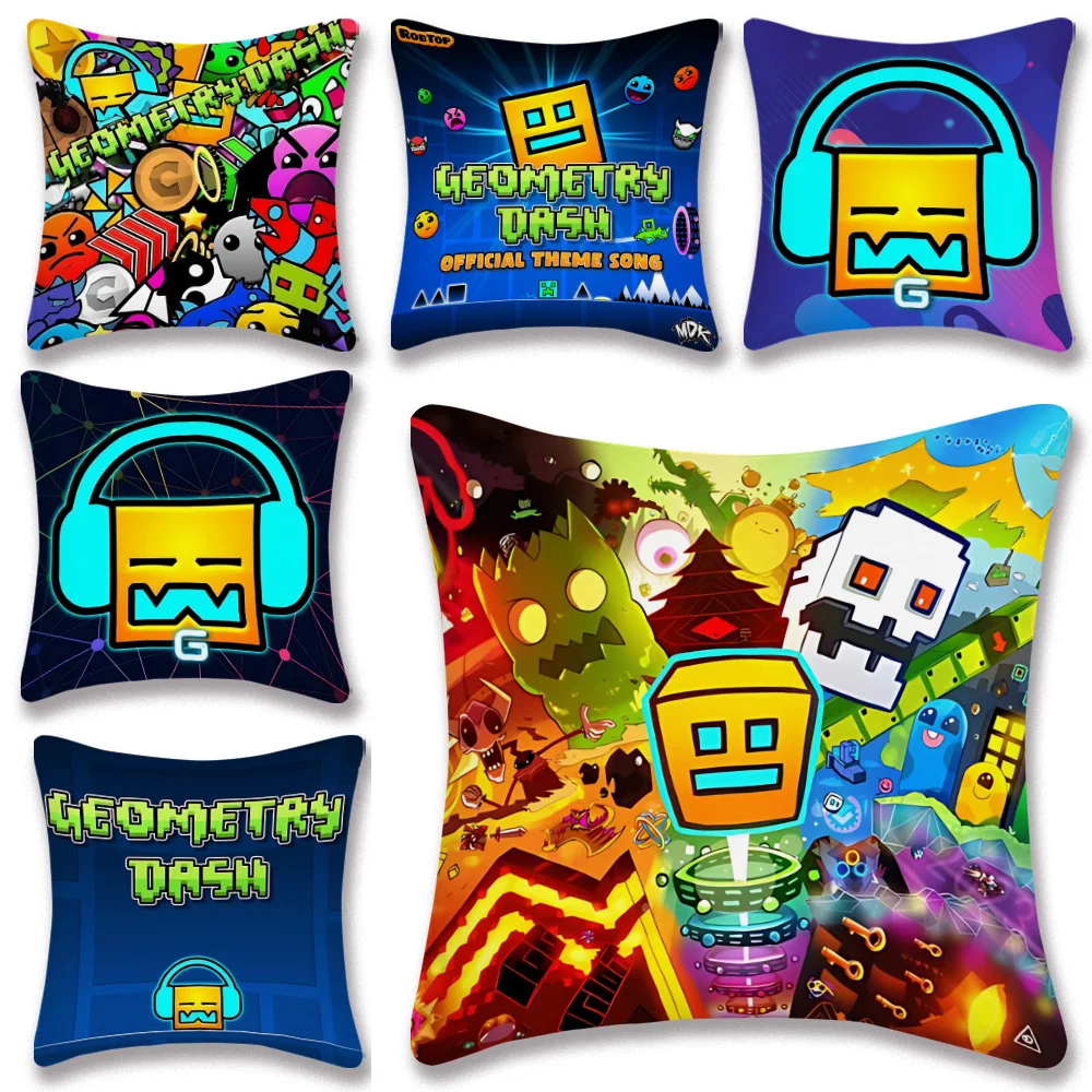Hot Game Pillow Covers Cartoon Sofa Decorative Home Double-sided Printing Short Plush Cute Cushion G-Geometry D-Dash Cover