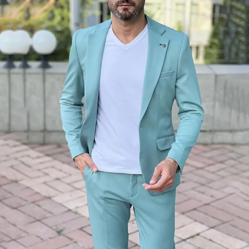

Summer Fashion Men's Suits Single Button Notched Lapel Simple Slim Jacket Pants 2 Piece Set Daily Shopping Office Work Male Suit
