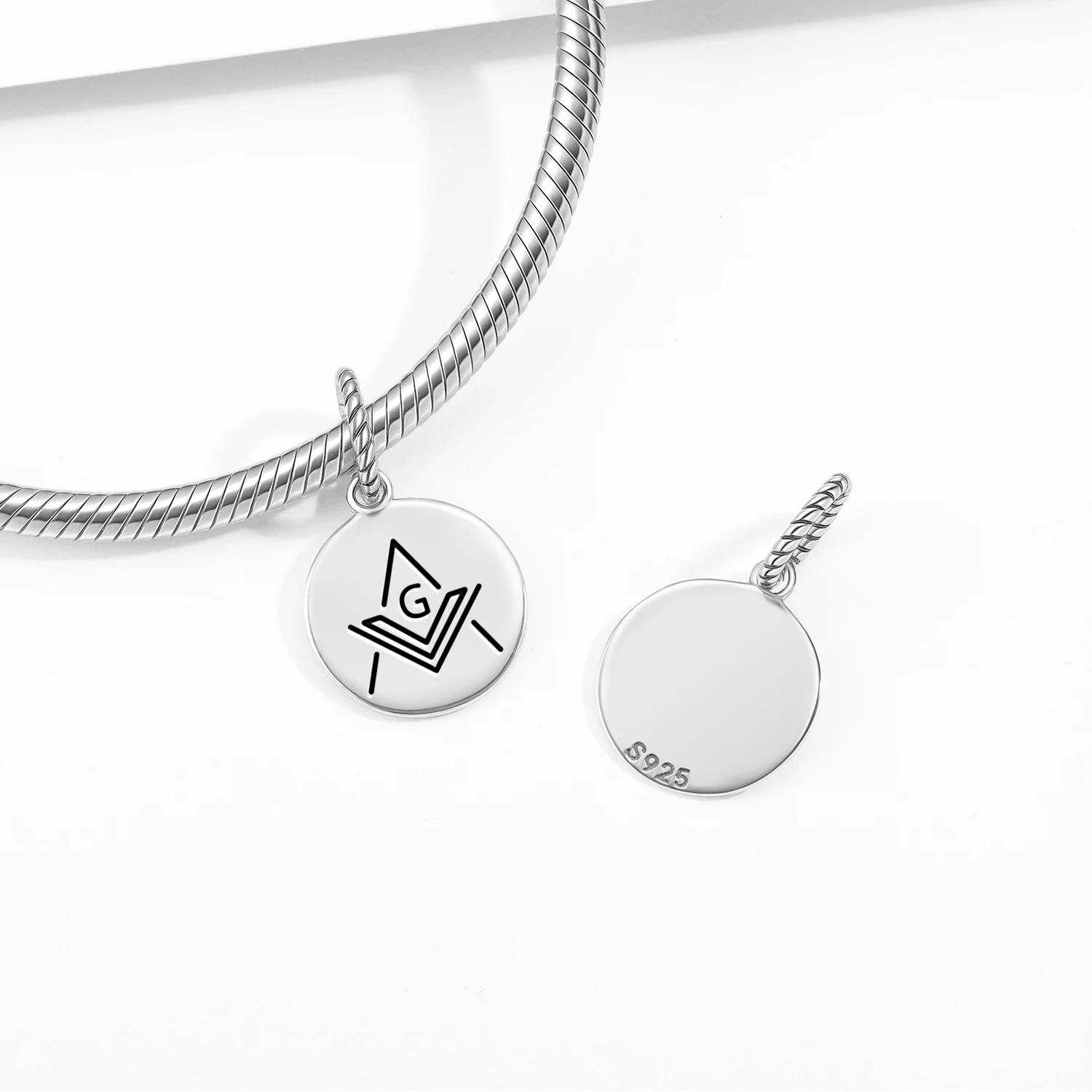 Freemasonry Square and Compass Pendant 925 Sterling Silver Symbol Charm Bead for Women Bracelet Necklace Jewelry Trendy