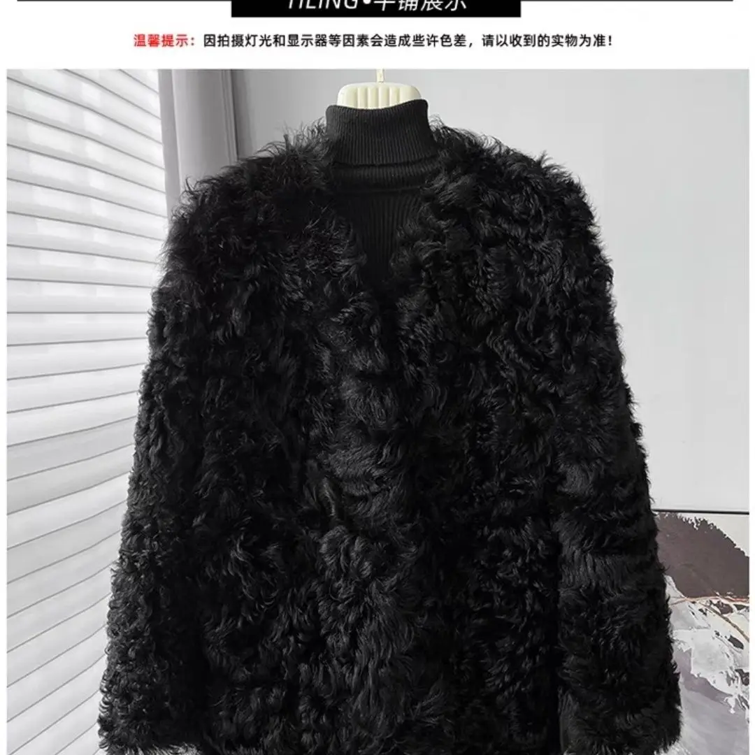 

Lamb Coat, Fur One-Piece Short Style, Environmentally Friendly New Black, Autumn Winter Sheep Curly Fur, Young And Loose Women's