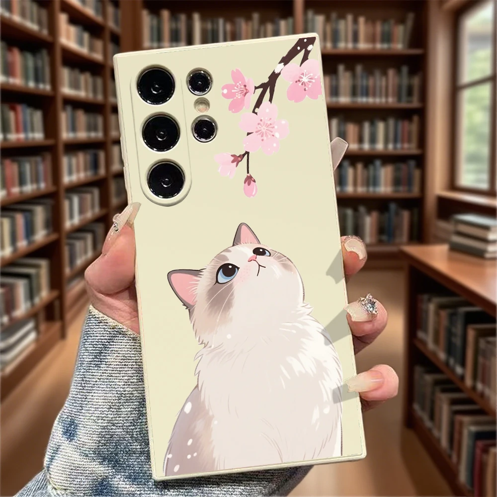 Katzen- und Kirschblüten-Handyhülle für Samsung Galaxy S25 S24 Ultra S23 S22 S21 S20 FE Plus, weiche TPU-Schutzhülle – Detail 3