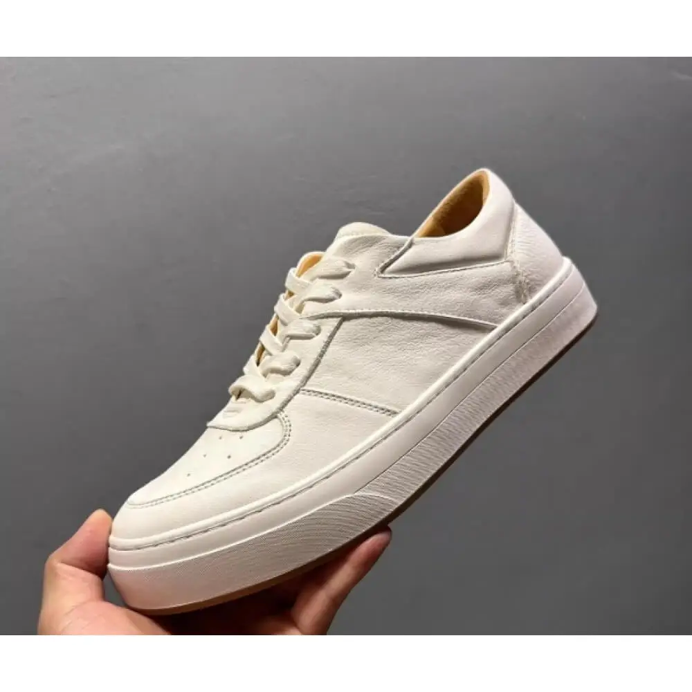 Premium White Perforated Leather Low-Top Sneakers – Handcrafted Comfort, Clean Style