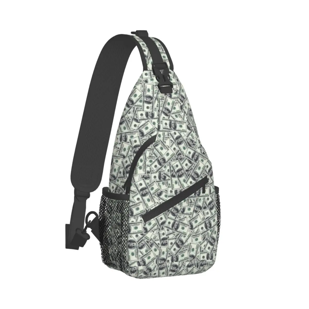 

Giant Money Background 100 Dollar Bills Crossbody Sling Bags Printed Chest Bag Shoulder Backpack Daypack for Hiking Camping Pack