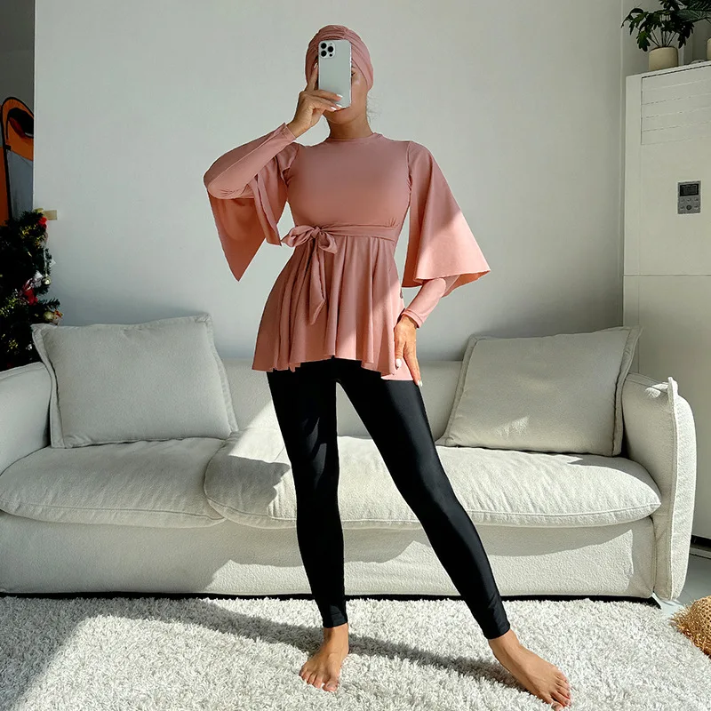 

Yonghe New Two-Piece Solid Color Swimsuit Long Sleeve Long Pants Women's Swimwear Export Wholesale