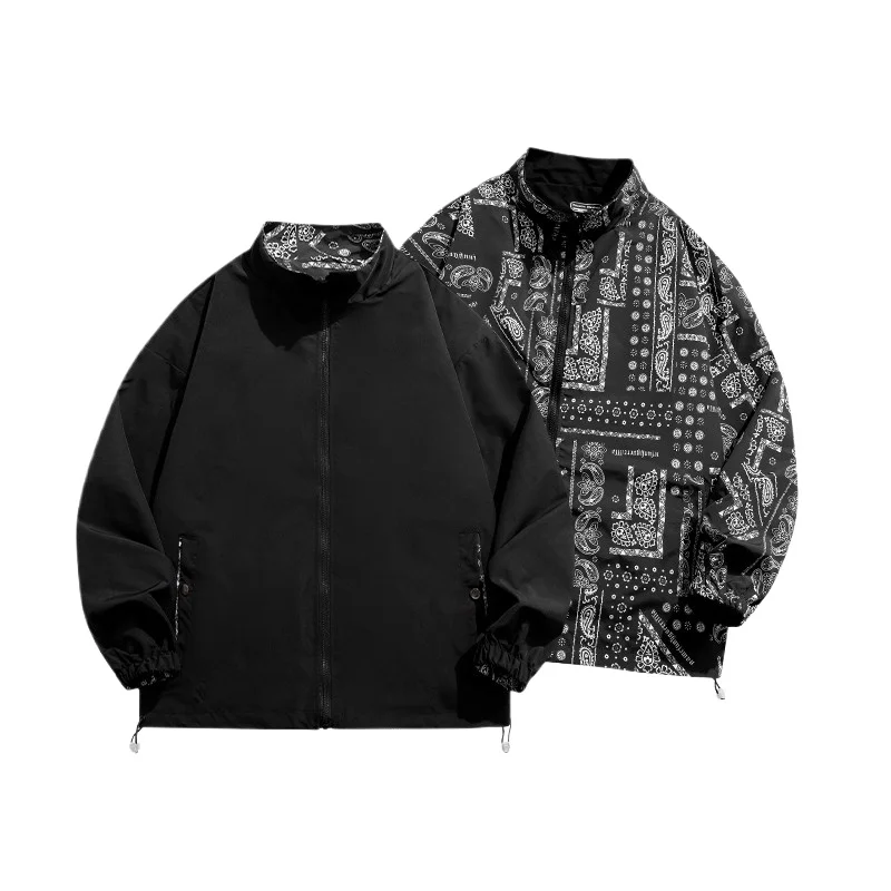 

Autumn Winter New Sle Men's Jaet Double Sided Wear Casual Stand Collar Herringbone Pattern National Trend Outerwear Coat