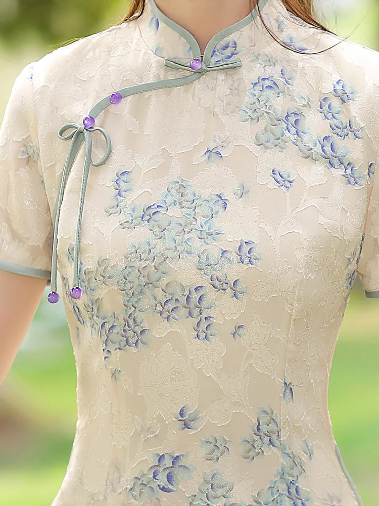 retro-republic-of-chi-midi-qipao-dr-young-faionable-women's-knee-length-simple-daily-outing-floral-print-breathable