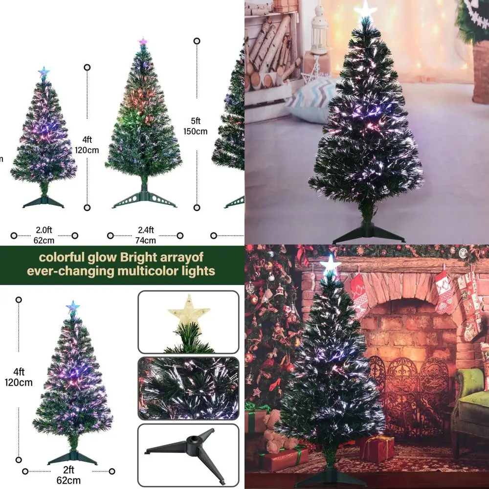 

4-Foot Pre-Lit Green Fiber Optic Christmas Tree with Stand and Top Star for Indoor Holiday Decor