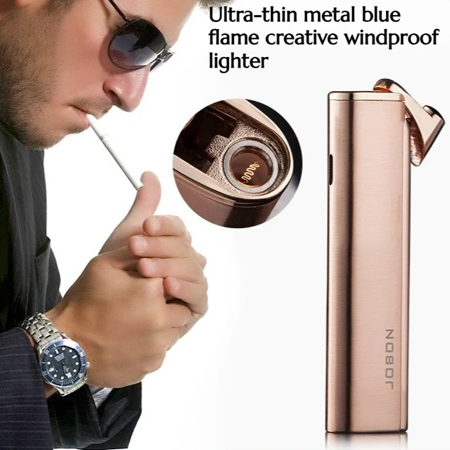 

NEW Windproof Creative Blue Flame Metal Body Lighter Ultra-thin Direct-Blow Men's Business Lighter Cigarette Accessories