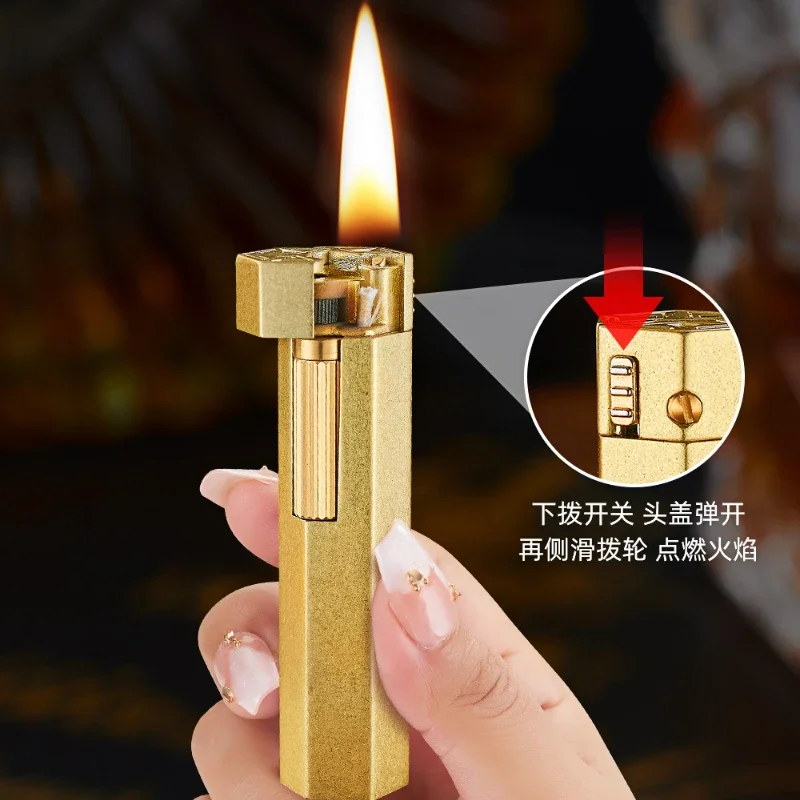 

Knurled Creative Retro Torch Lighter Elegant Open Fire Six-ming Three-dimensional Shape Creative Appearance cigarette Lighter