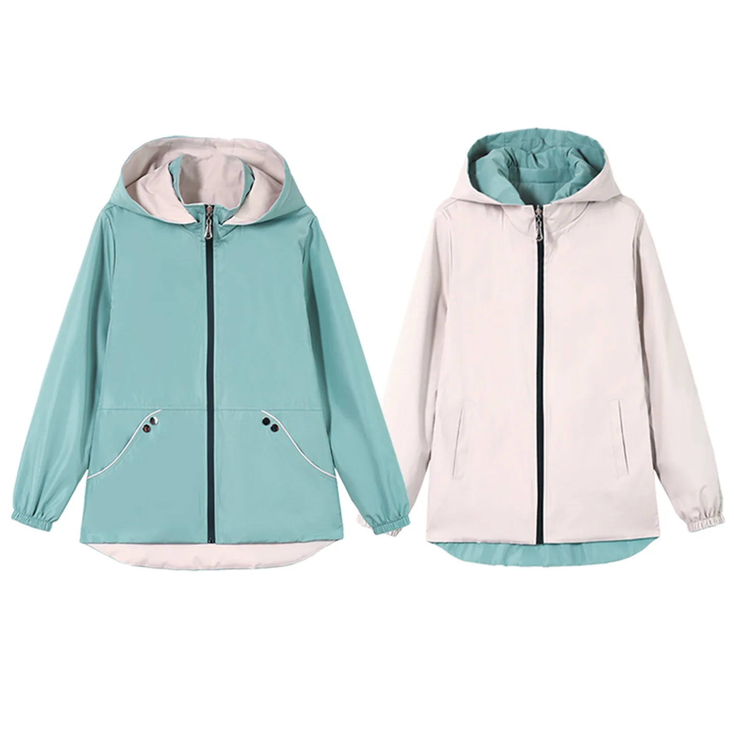 المرأة على الوجهين خندق معطف 2025 معطف ربيع الخريف موضة فضفاضة مقنعين سترة غير رسمية متعددة الاستخدامات الإناث سترات واقية ملابس خارجية