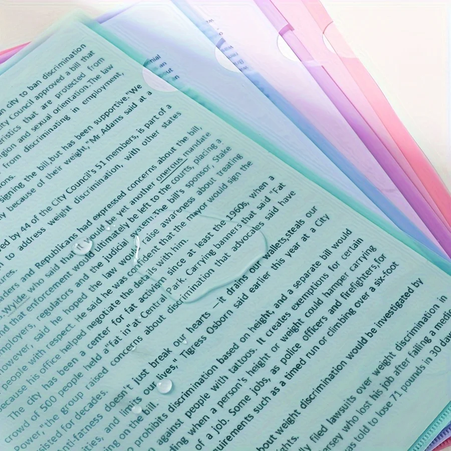 12 pastas de projeto de material pp premium dos pces-mangas de documentos a4 em forma de l, armazenamento durável e impermeável para remunimentos, papéis e arquivos