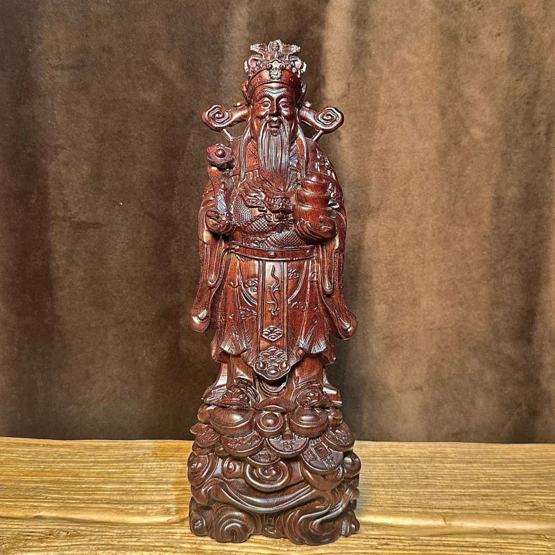 Ebony Carved Official Hat Treasure Figurine Solid Wood Carving Bi Gan God of Wealth Worshiping Fortune Star Craft Openi