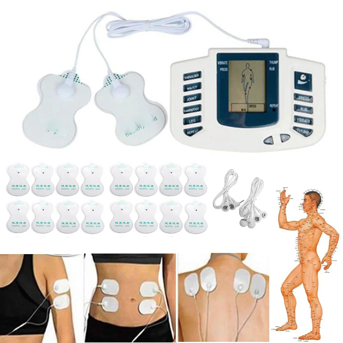 

Аппарат для акупунктурной терапии Body Tens, электрический импульсный массажер, меридиан, физиотерапия, электростимуляция, стимулятор мышц, 16 подушечек