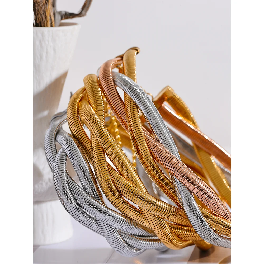 Yhpup Trendy Stainless Steel Chain Weave Thick Torques Punk Metal Statement Choker Necklace Attractive Fashion Jewelry