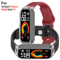 3D Silicone Strap For Mi Band 9 8 Active Watchband for Xiaomi Smart Band 8 Active For Redmi Band 3 2 Wriststrap With PC Case