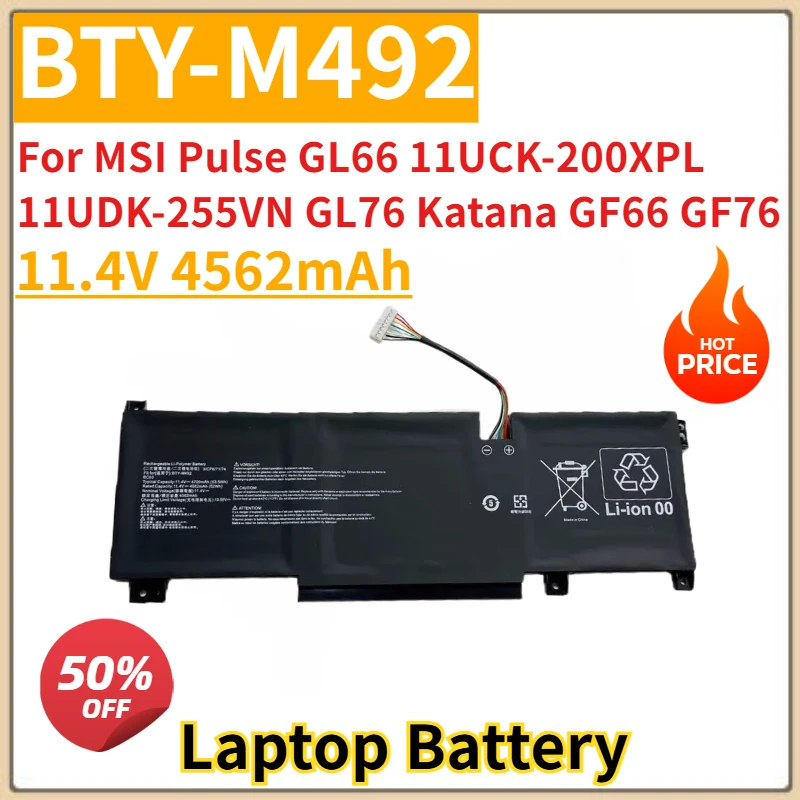 

11.4V 4562mAh BTY-M492 Laptop Battery For MSI Pulse GL66 11UCK-200XPL 11UDK-255VN GL76 Katana GF66 GF76 11UD New High Capacity