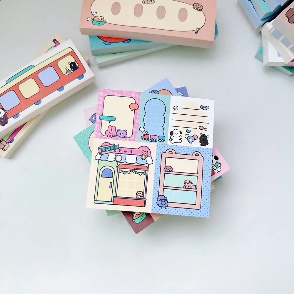 100pcs Retro Shop No Stickiness Square Sticky Notes Book Puppy Theme Cute Notes Paper Study Notes Student Handbook Material