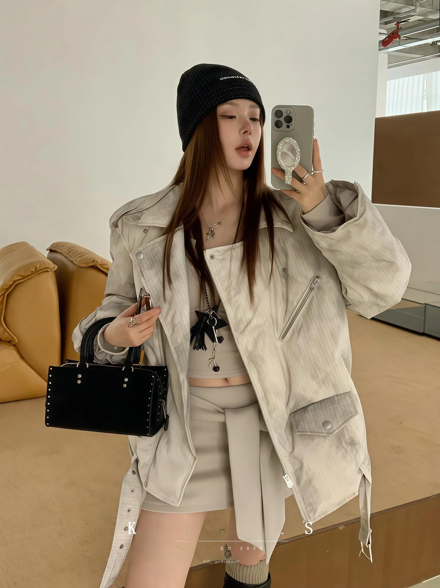 

Винтажная свободная куртка KAS в стиле ретро для мотоциклистов, теплая женская зимняя куртка с длинными рукавами, повседневная, модная, с эффектом окрашивания, пуховик