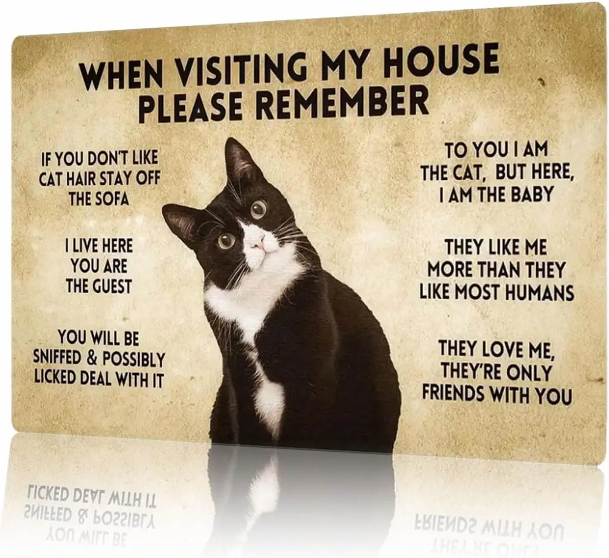 Vintage Tuxedo Cat Decor  ,When Visiting My House Please Remember,Cute Room Decor Metal Posters,Home Decor Wall Art,Room Rules S