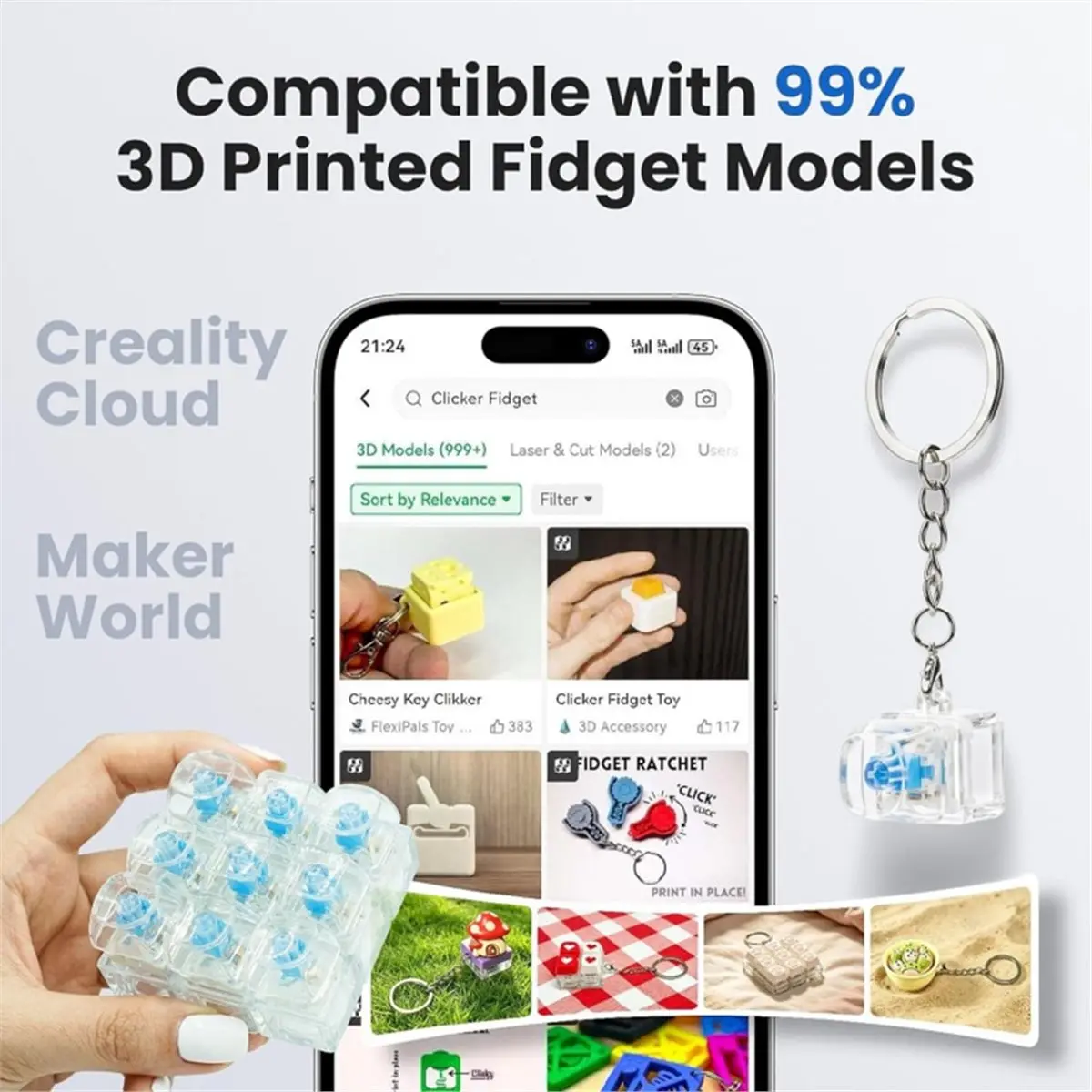AU47-36 Keyboard Clickers for 3D Prints, Strong Tactile Bump, 3-Pin Mechanical Keyboard Switches Extra 10PCS Metal Keychain