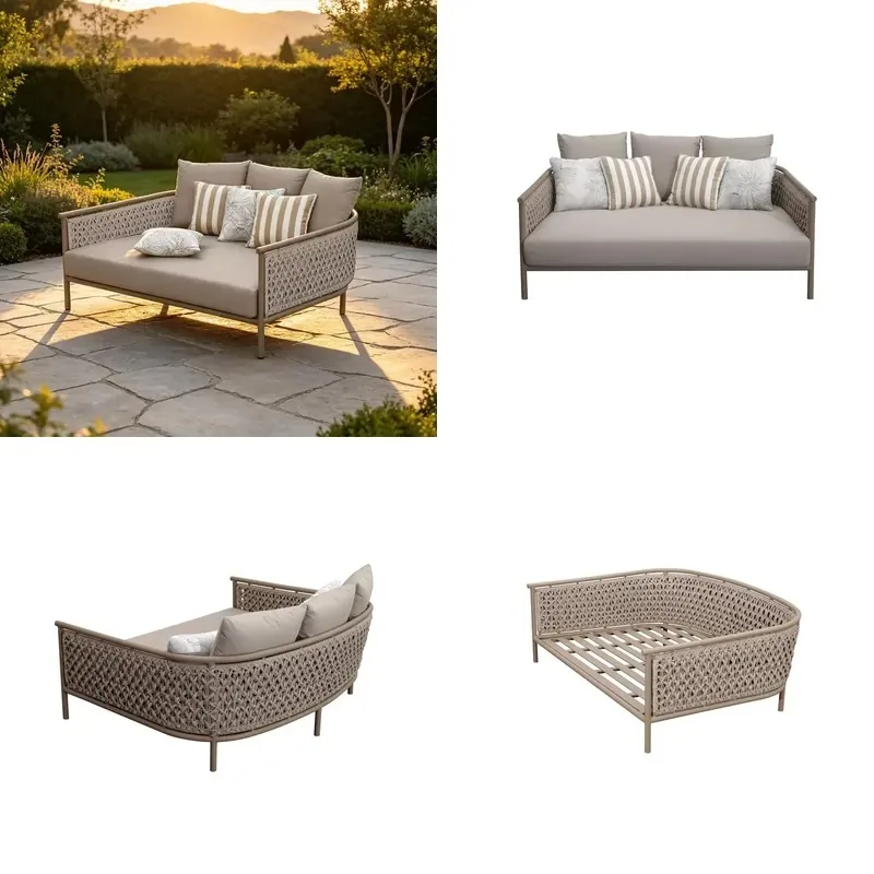 Leisure residential country villa courtyard double sofa outdoor garden rope aluminum frame leisure sofa with thick