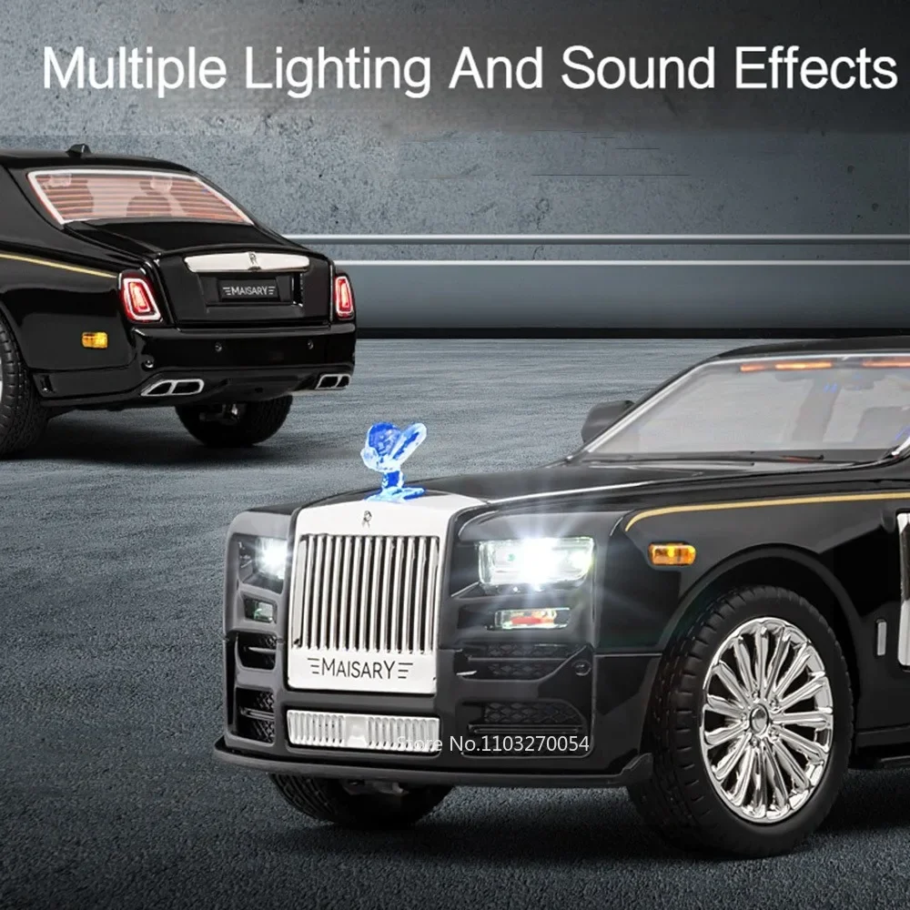 1/22 Rolls-Royce Phantom Speelgoed Model Auto Legering Diecast 7 Deuren Geopend Geluid Licht Trek Rubberband Voertuig Speelgoed Cadeau voor Kinderen