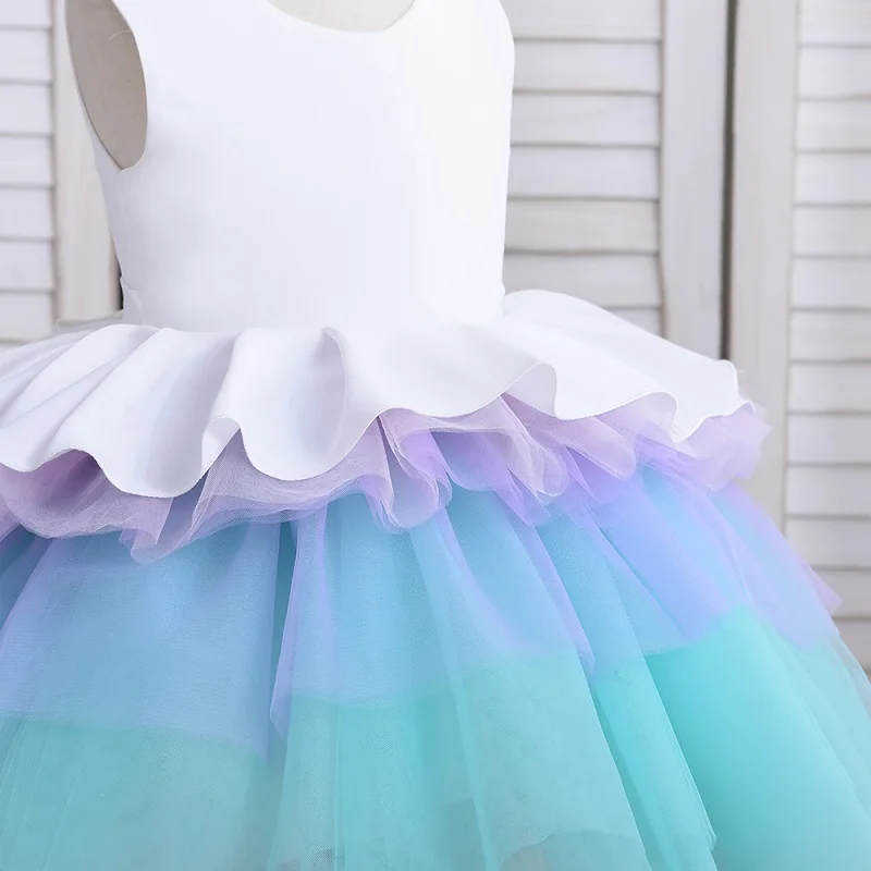 Fashion Baby Girl Princess Layered Tutu Dress Sleeveless Child Patchwork Tulle Vestido Party Pageant Birthday Baby Clothes 3-9Y