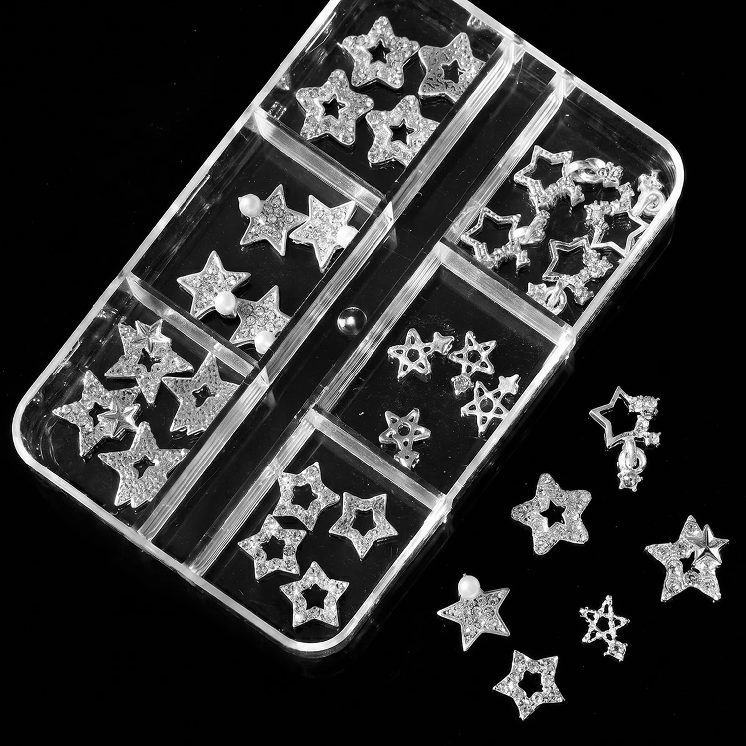 Nagelcharms 3D Seestern Stern Strass Silber Metall Y2K Punk Nagelkunst Dekorationen Legierung DIY Maniküre Zubehör – Detail 3