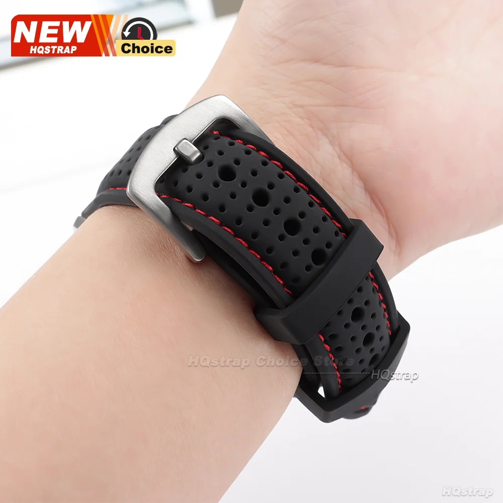 Neues Sport-Silikon-Uhrenarmband 20mm 22mm 24mm Wasserdichtes Atmungsaktives Armband Schnellverschluss Farbige Nähte Gummi-Armband – Detail 4