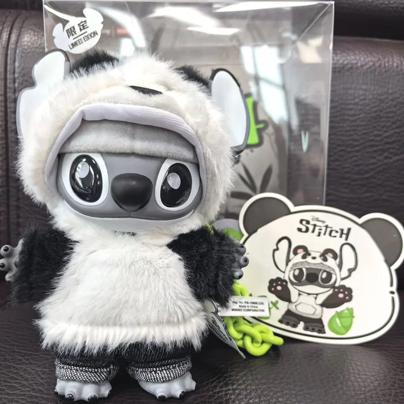 

2025 Miniso Disney Stitch Panda Version Chinese Region Limited Anime Figure Movable Vinyl Toy Desktop Ornament Keychain Gift