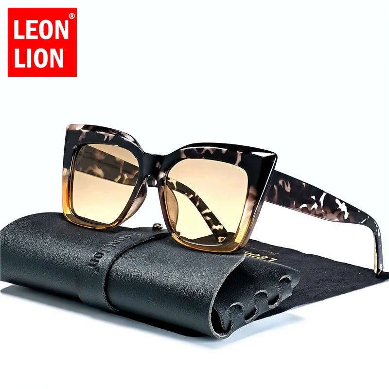 

LeonLion Leopard Cateye Sunglasses Women Retro Eyewear Shades for Women Wholesale Luxury Square Oversized Glasses Gafas De Sol