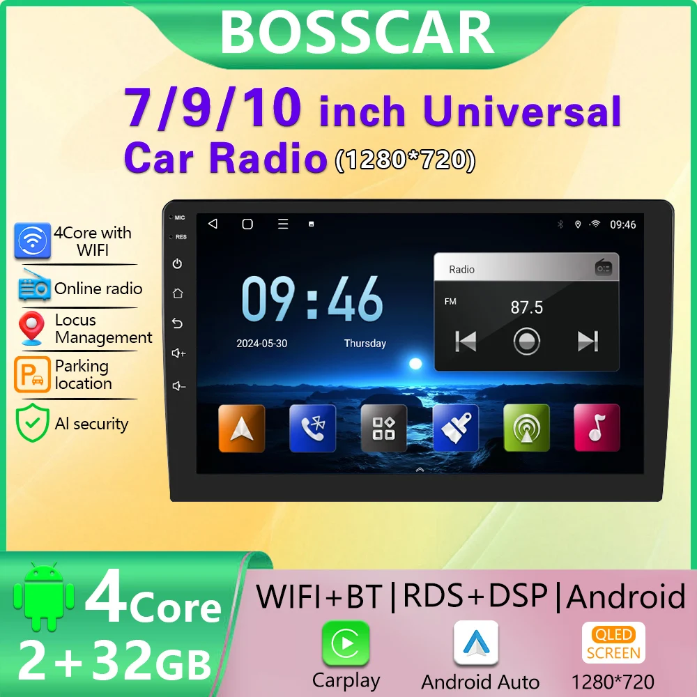 

BOSSCAR Android12 Car Radio Autoradio 2Din 7"/9"/10" Universal WIFI GPS Audio Multimedia Player For Hyundai Nissan Toyota Kia VW