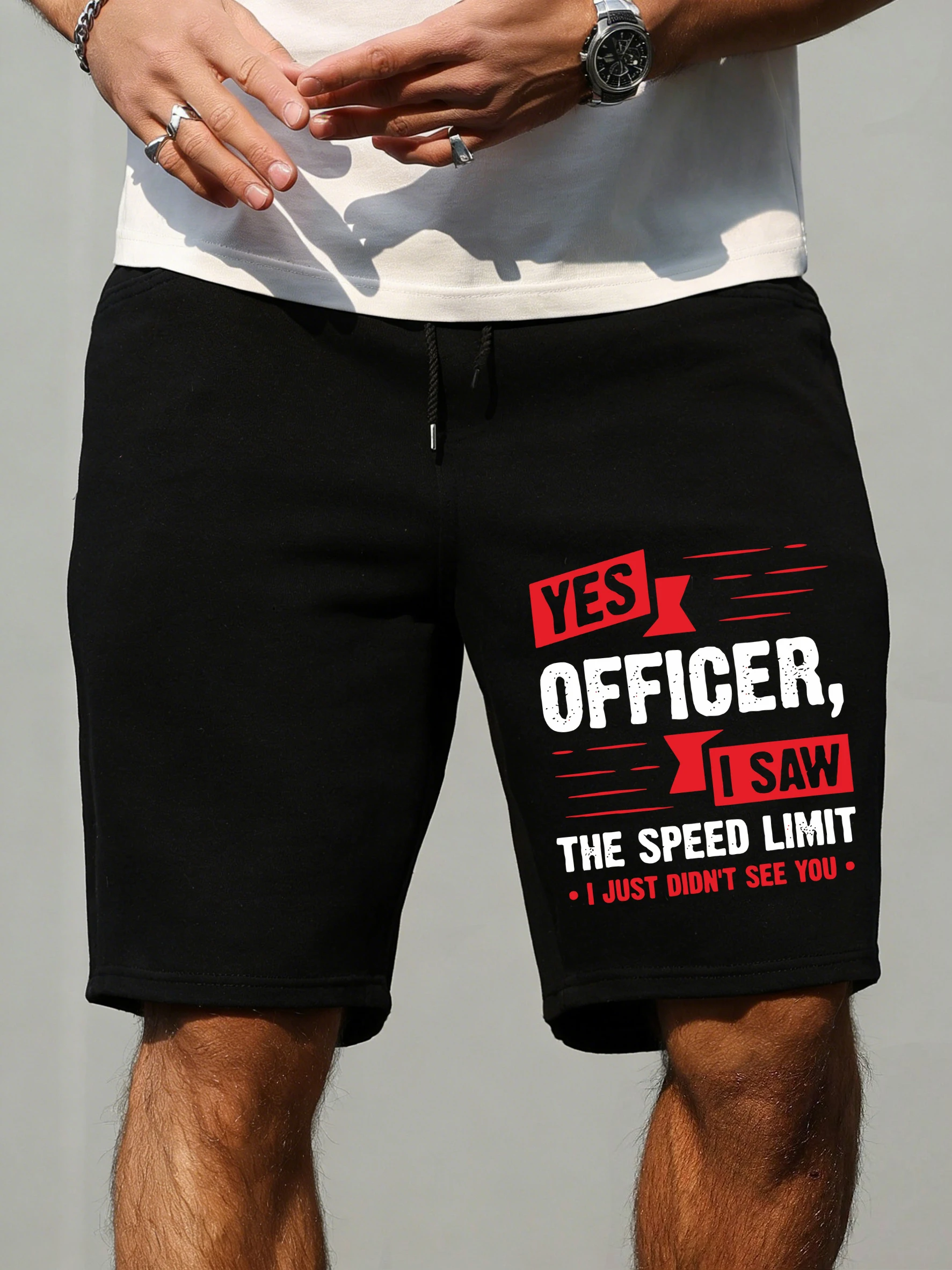

Yes Officer I Saw The Speed Limit Funny Printing Men'S Shorts Summer Elasticity Pants Drawstring Gym Pant Wide Leg Streetwear