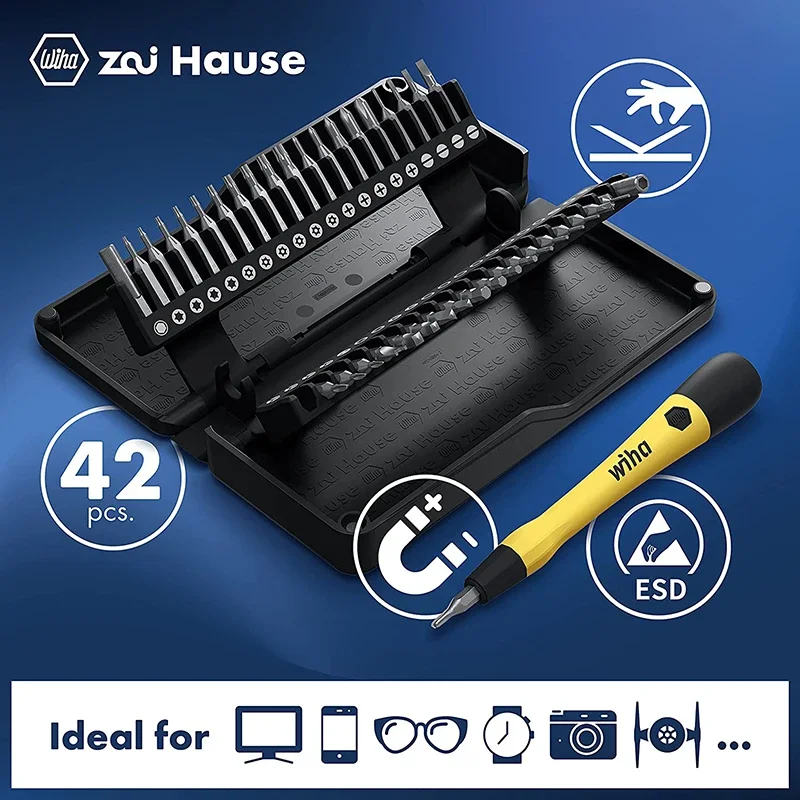 Wiha Zai Hause 44624 40 in1 ESD Micro Precision Magnetic Screwdriver Bit Set Nut Driver Rod Z6901C4