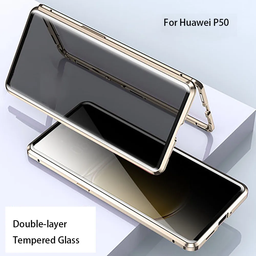 

For HuaweiP50 45° Anti-peeping Double-layer Magnetic Adsorption Glass Case For Huawei P50 Full Cover Protection Shell