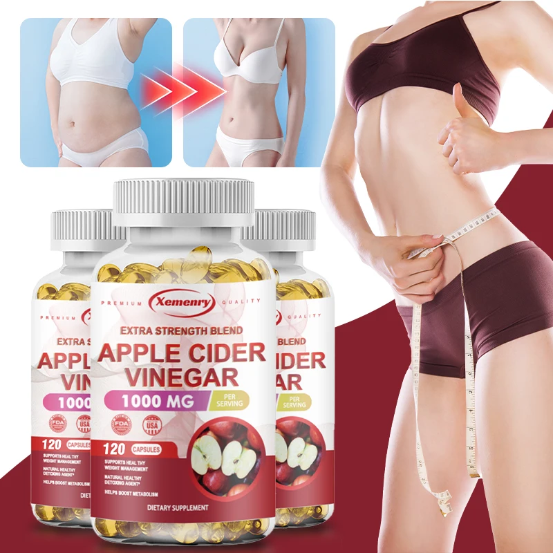 Apple Cider Vinegar Capsules - Healthy Weight Management, Digestion, Detox, Fat Burning, Immune, Soothes Gas