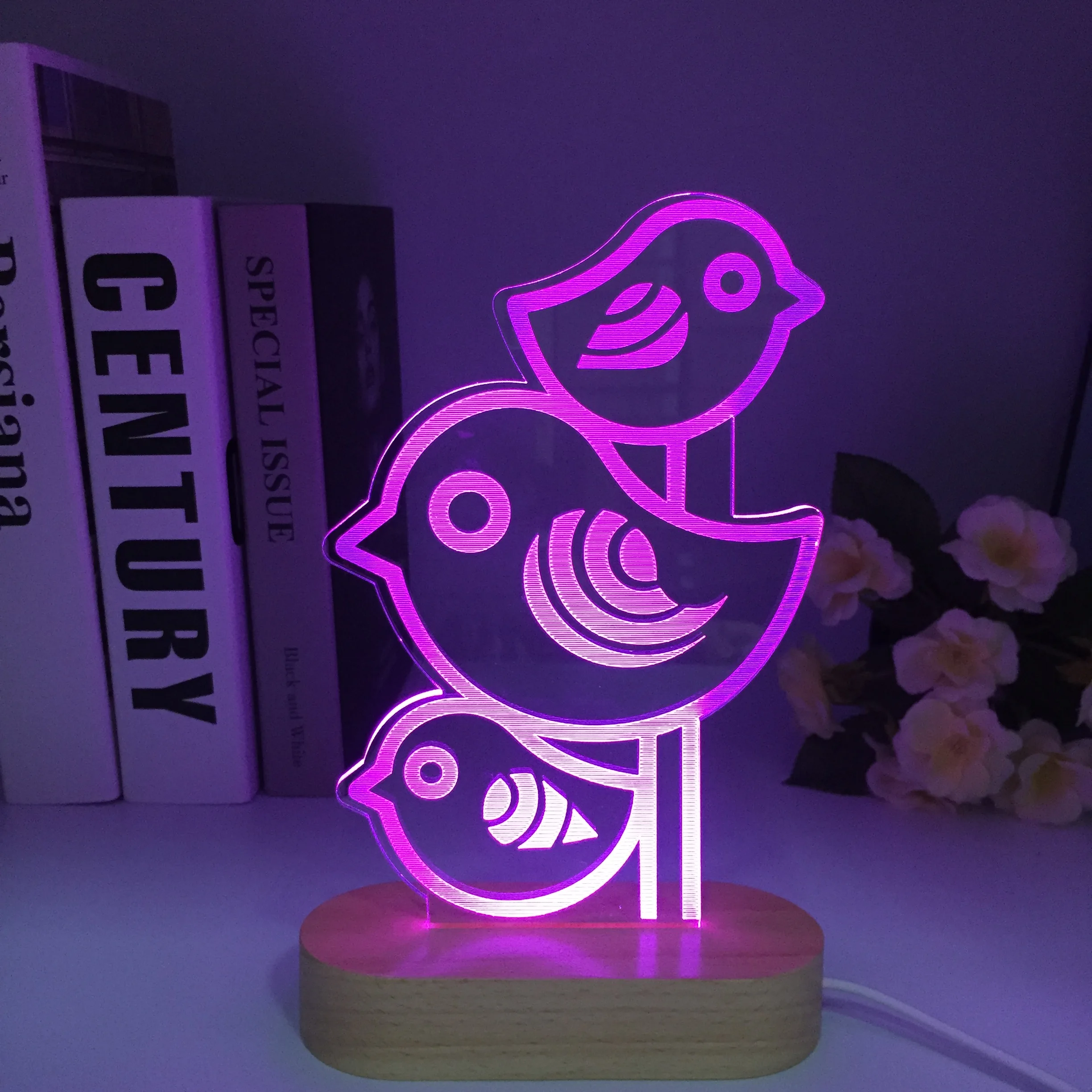 Lampe LED 3D en acrylique à l'effigie des oiseaux, USB, luminaire décoratif d'intérieur, idéal pour une chambre d'enfant ou comme cadeau d'anniversaire