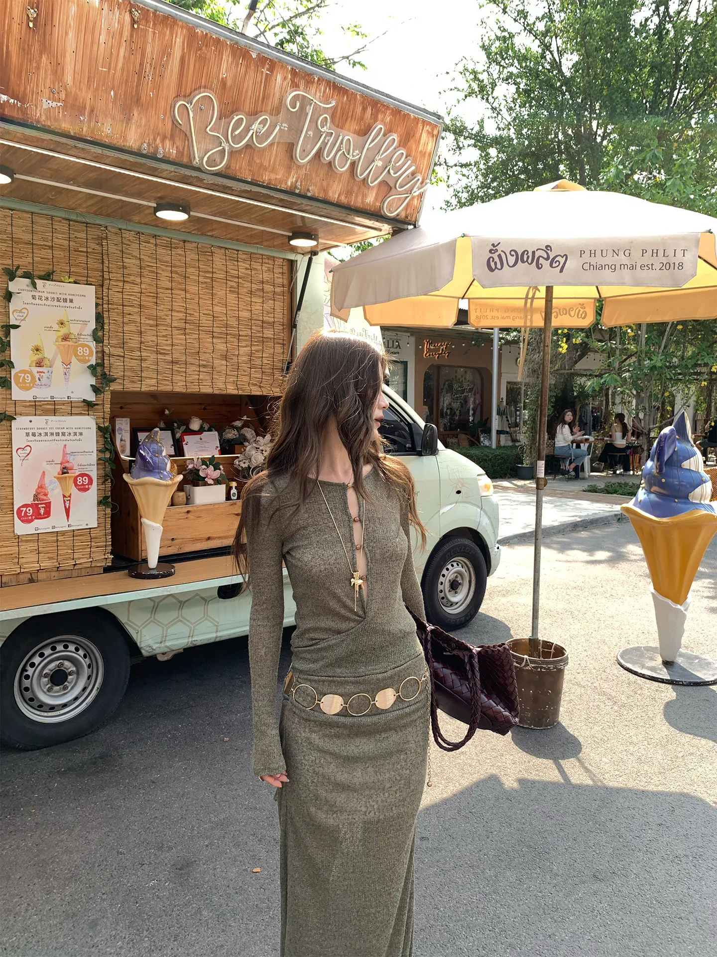 【MAR】Women Hollow Out Long Sleeve Top & Skirt Set Spring Summer Stylish Two Piece Outfit