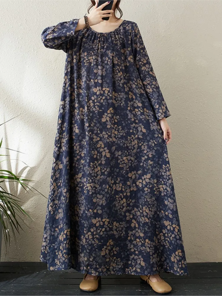 Robe longue surdimensionnée pour femmes, motif Floral, mode, à volants, manches longues, décontractée, ample, plissée, automne