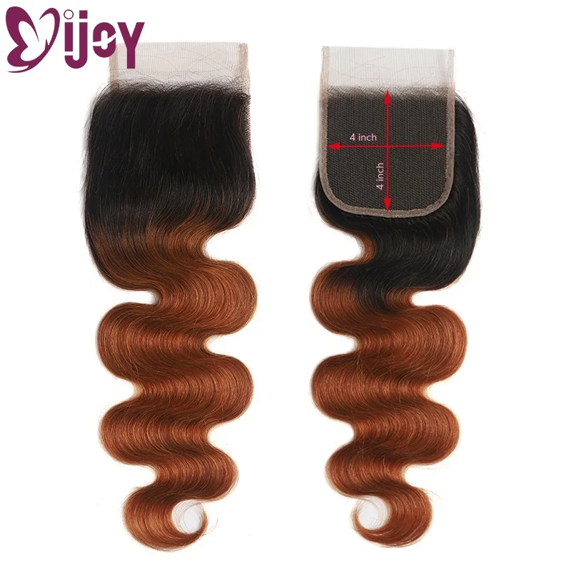 Fasci di capelli umani dell'onda del corpo con chiusura fasci di capelli Remy brasiliani con chiusura fasci di capelli castani Ombre con chiusura IJOY