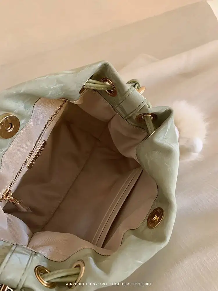 Bloom Vintage Green Messenger Purse Women Retro Evening Chain Bucket Bag Ladies Shoulder Crossbody Design Bags 2025