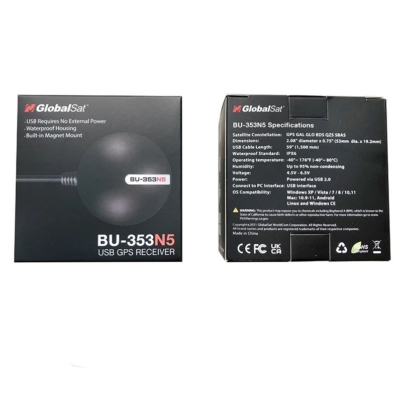 GlobalSat BU-353N5 USB GPS Receiver G-mouse BU353N5 Replace BU-353S4 BU353-S4 BU353S4 MediaTek AG3335MN GPS GLONASS BDS QZS SBAS