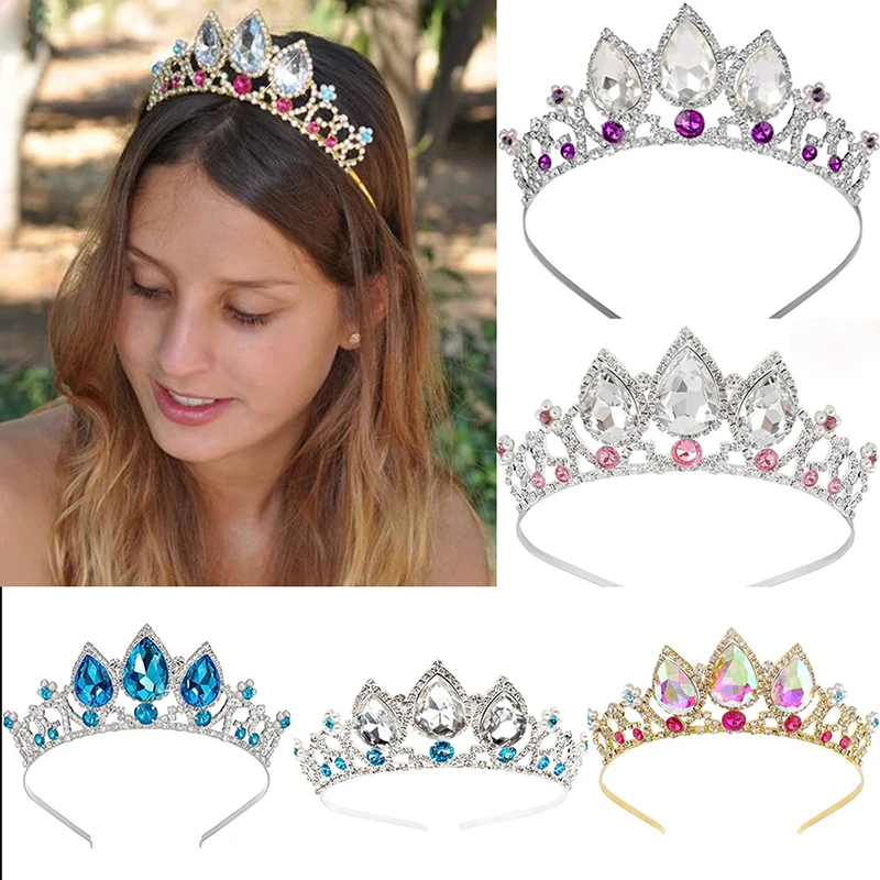 Bridal Wedding Crown Princess Girl Headdress Water Drops Glass Crystal Tiara Wedding Photography Hair Accessories Accessories