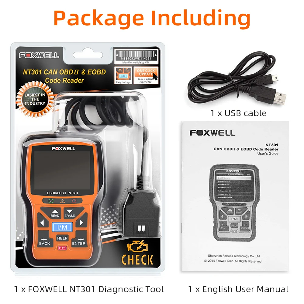 FOXWELL NT301 OBD2-scanner Live data Professionele monteur OBDII diagnostische codelezertool voor Check Engine Light I/M-lezingen - afbeelding 1