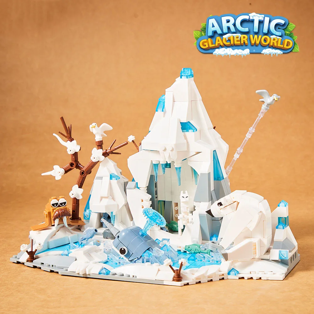 iDea Baustein-Set Arktischer Gletscher Weltmodell STEM-Bausatz Eisbär Narwal Lehrreiches Spielzeug Sammlung für Geschenke – Detail 2