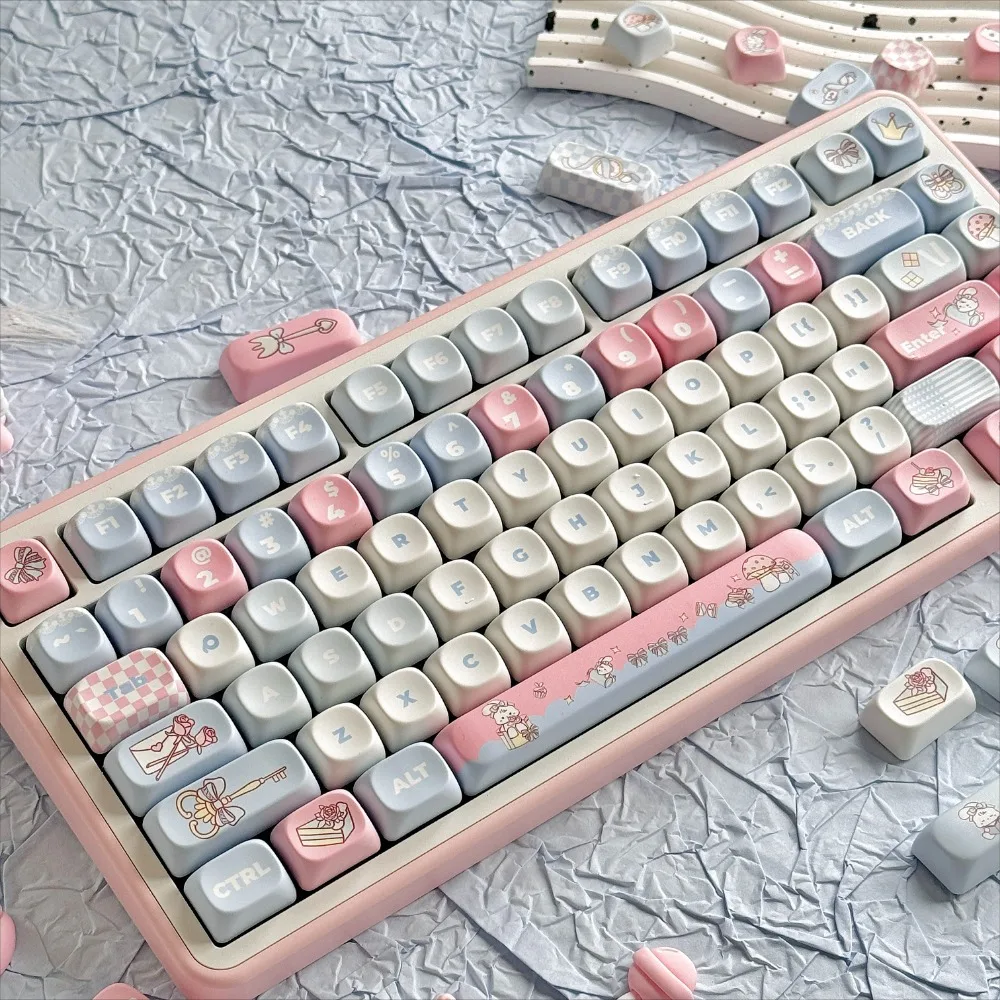 Small full set of MOA keycap set PBT pink Alice, suitable for 60/64/84/98/108 game mechanical keyboard MX switch